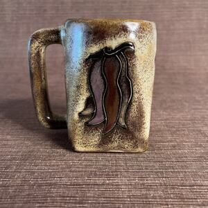 Mara Mexico Handmade Chili Pepper Coffee Mug 3-Sided Design –Stoneware